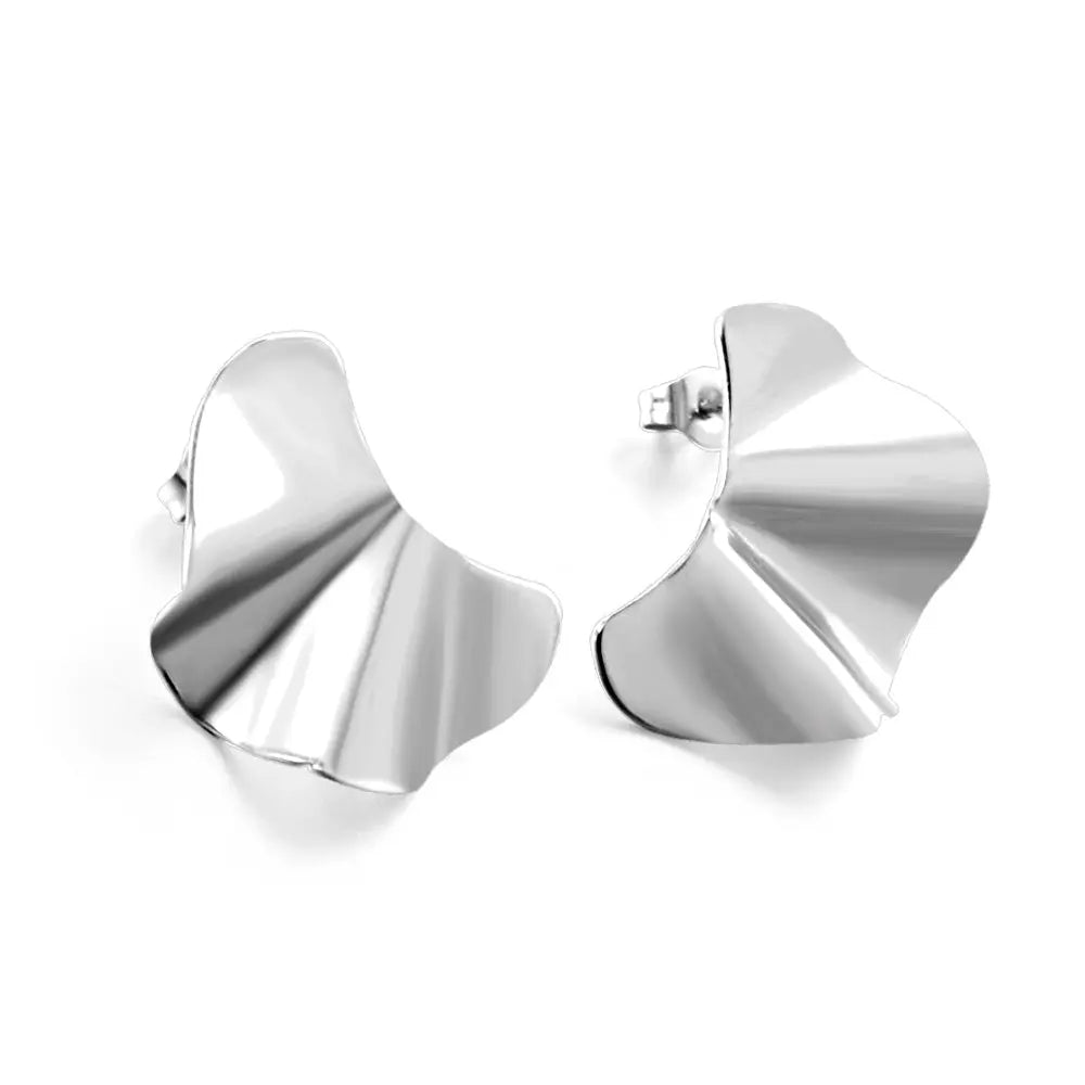 Silver Sculpted Wave Earrings