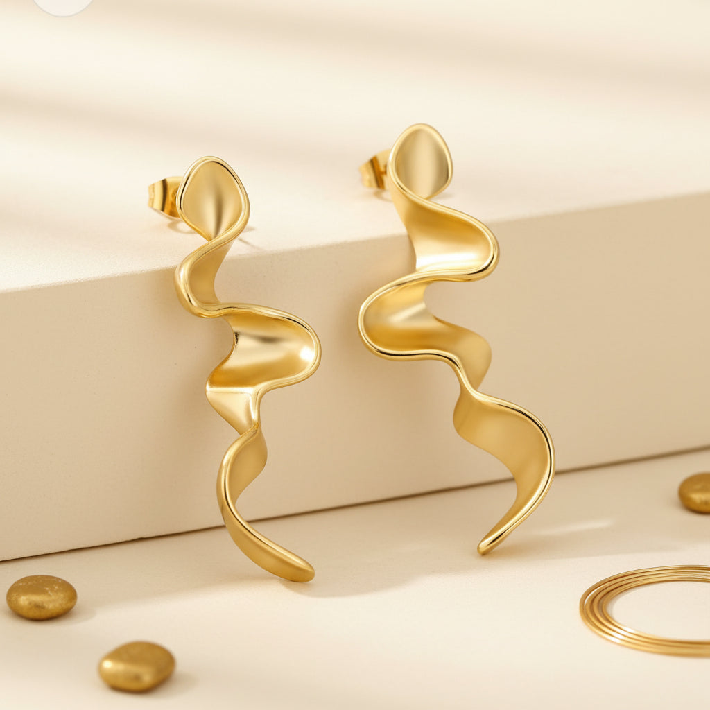 Irregular Line Earrings 17.5mm*5cm Gold Color
