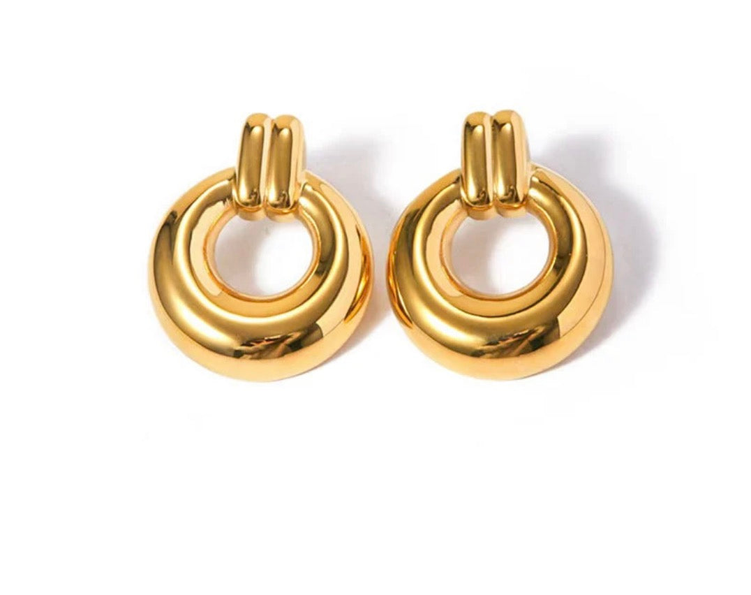 Ins style 18k gold stainless steel round rings hundred earrings