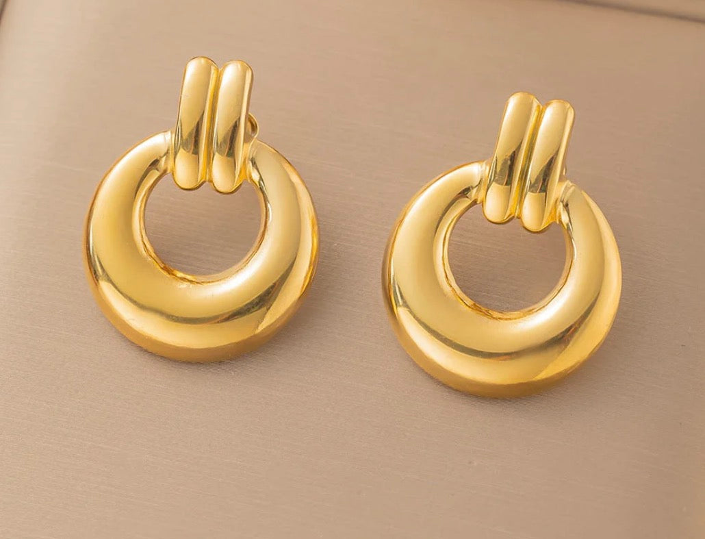 Ins style 18k gold stainless steel round rings hundred earrings