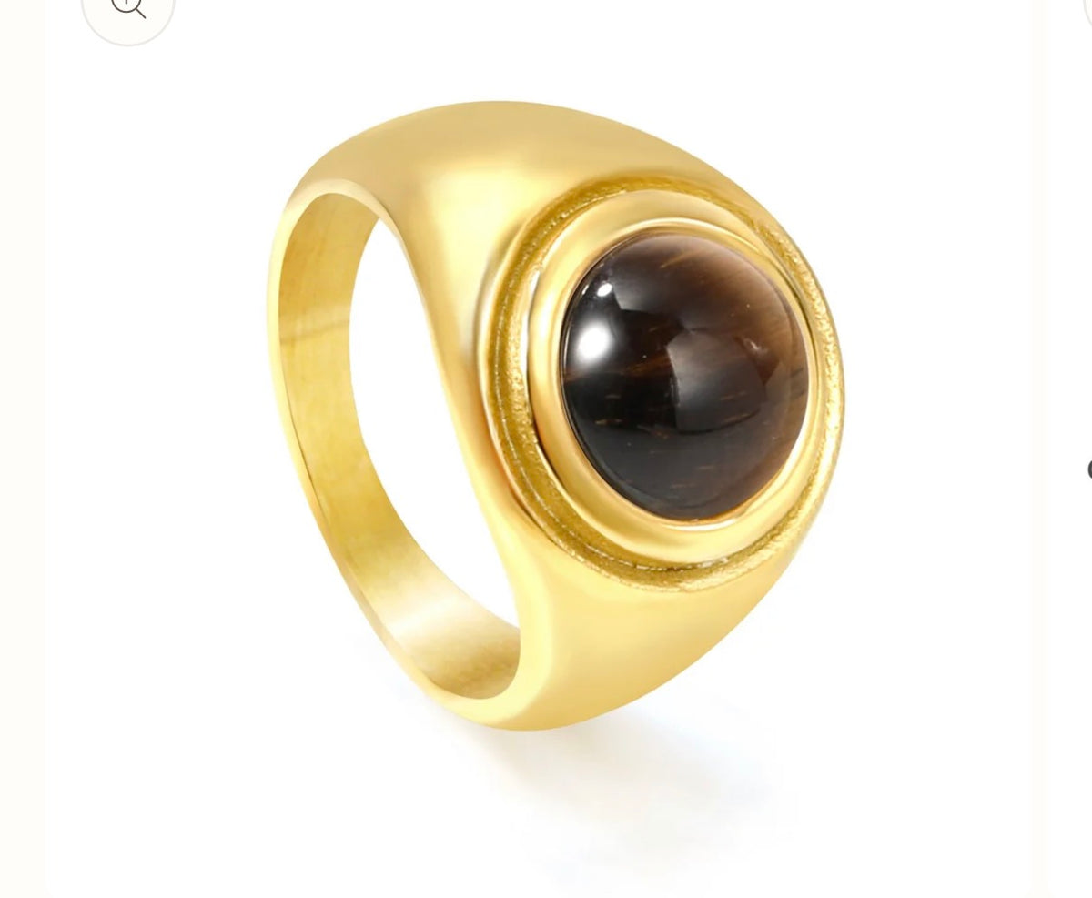 Brown Cat's Eye & Cast Band Ring