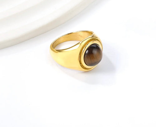 Brown Cat's Eye & Cast Band Ring