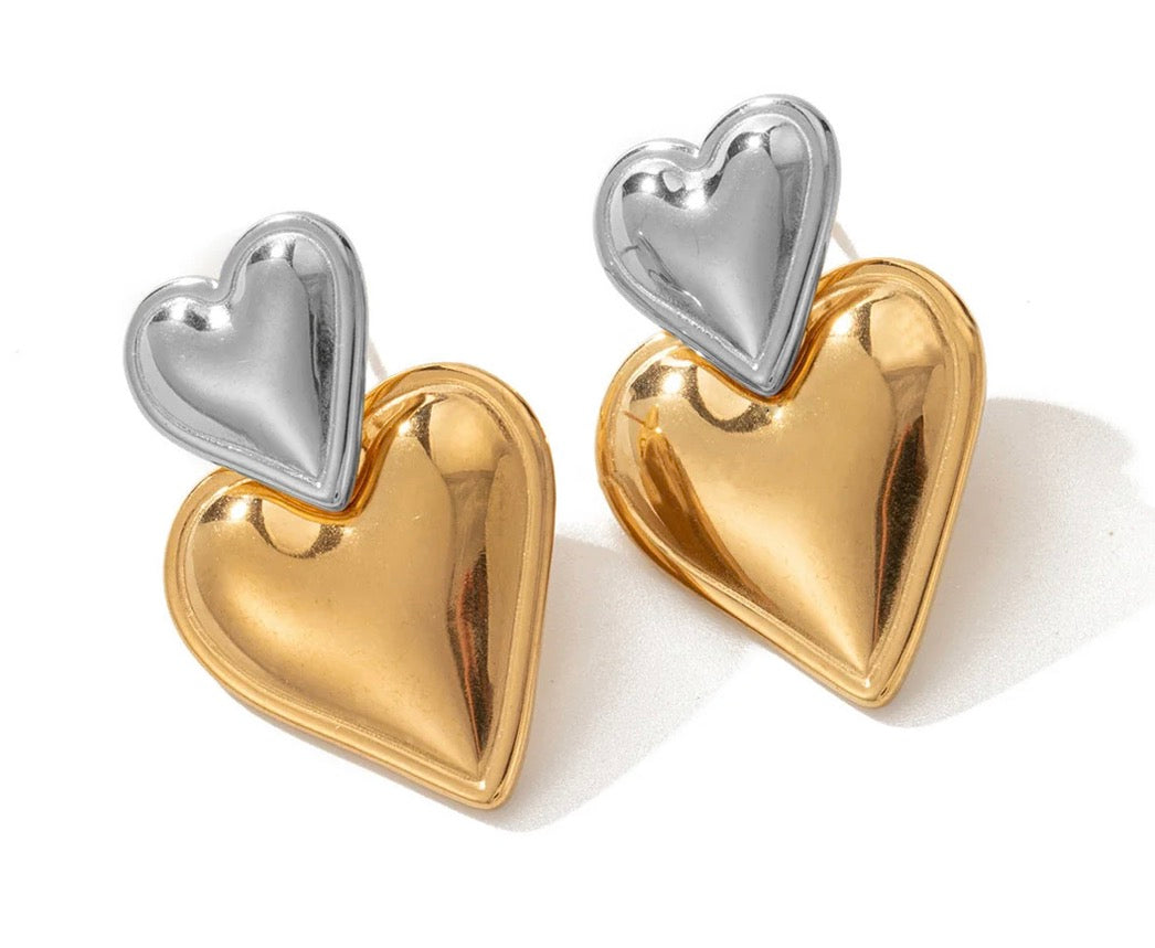Two-Tone Heart Drop Earrings