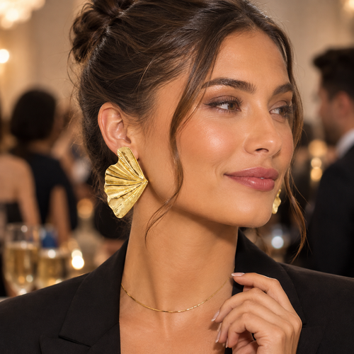Golden Fan Statement Earrings ✨