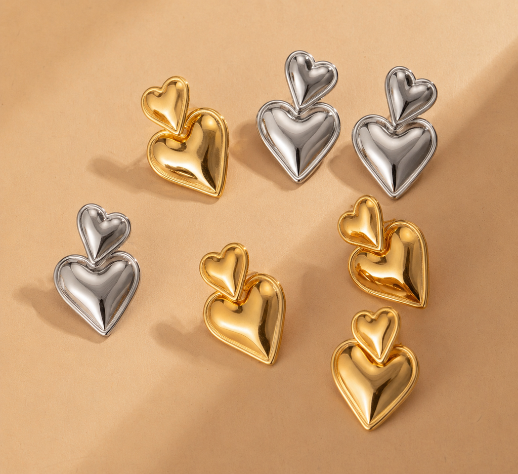 Two-Tone Heart Drop Earrings