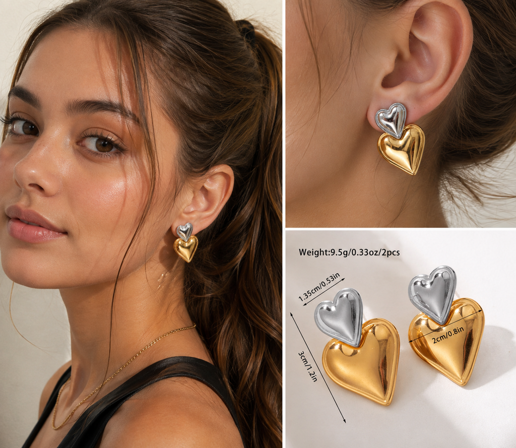 Two-Tone Heart Drop Earrings