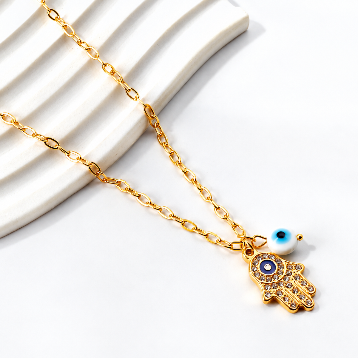 Golden Hamsa Eye Necklace