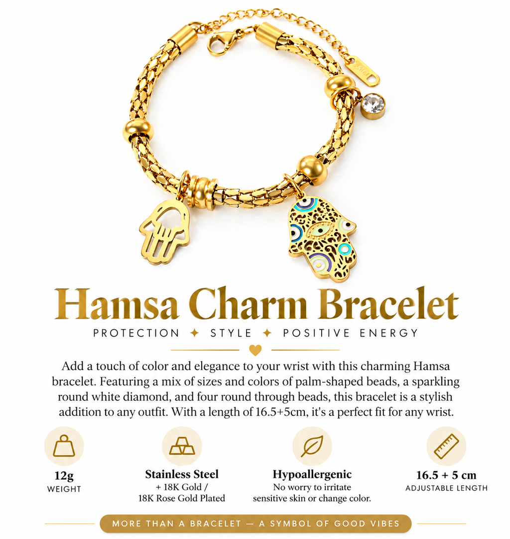 Hamsa Charm Bracelet (Gold)
