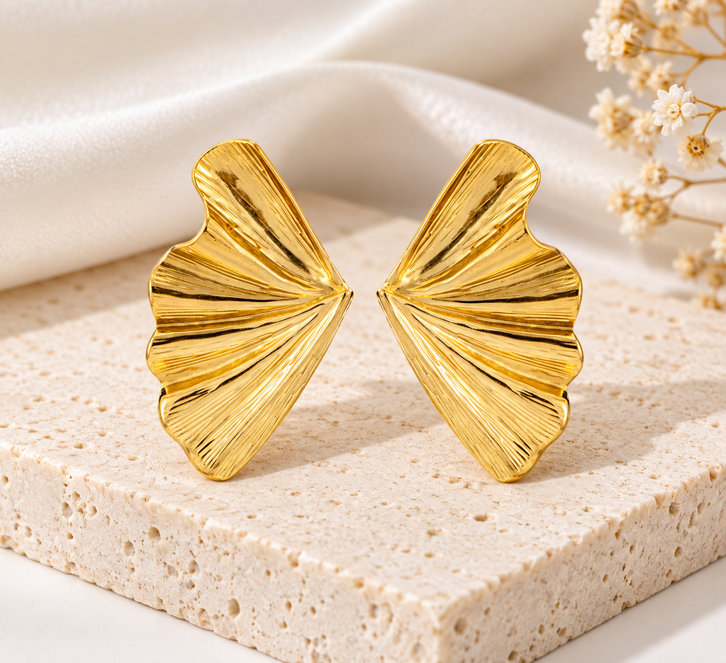 Sculpted Wave Gold Earrings